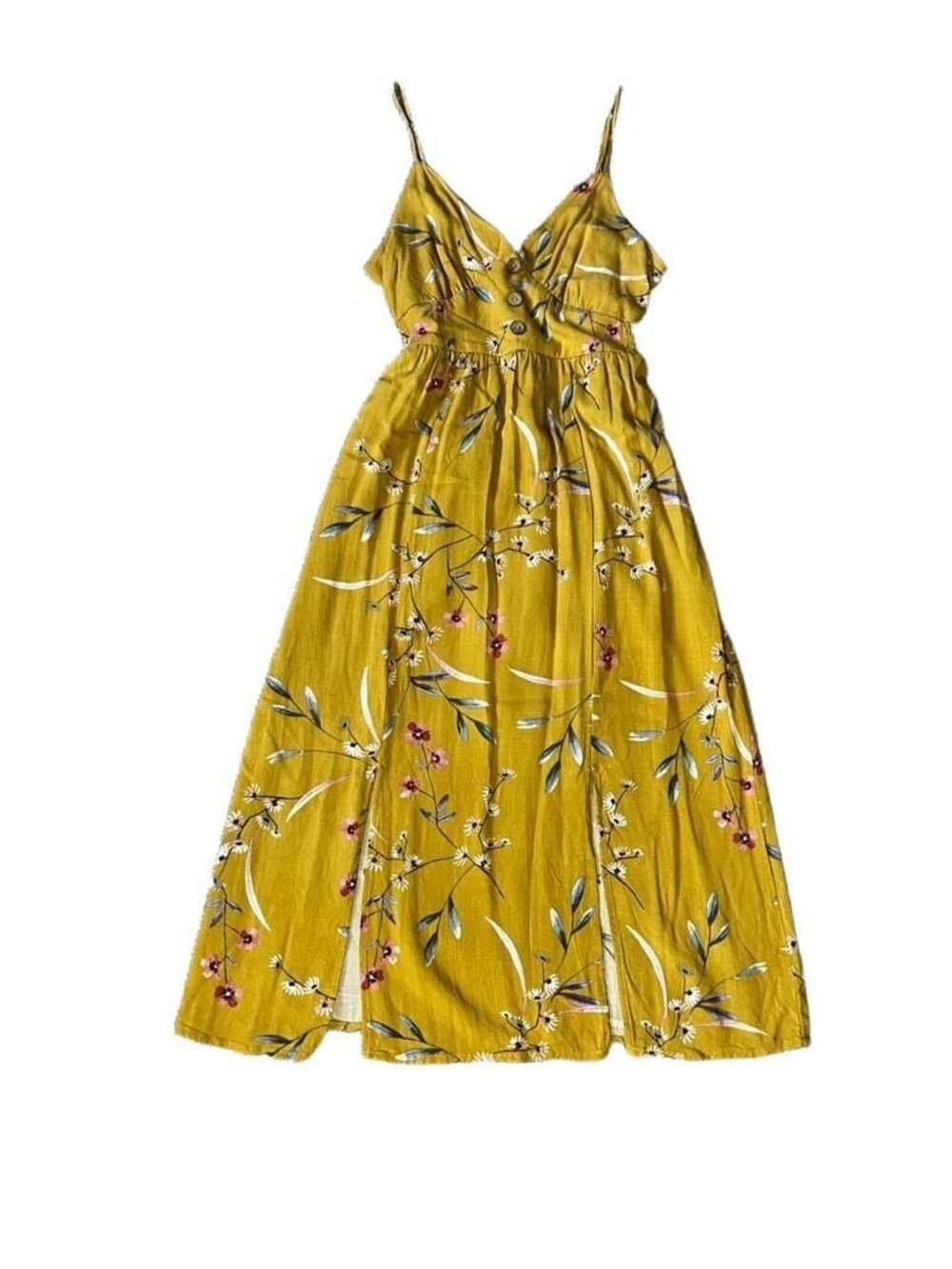 Floral Midi Dress Mustard Yellow